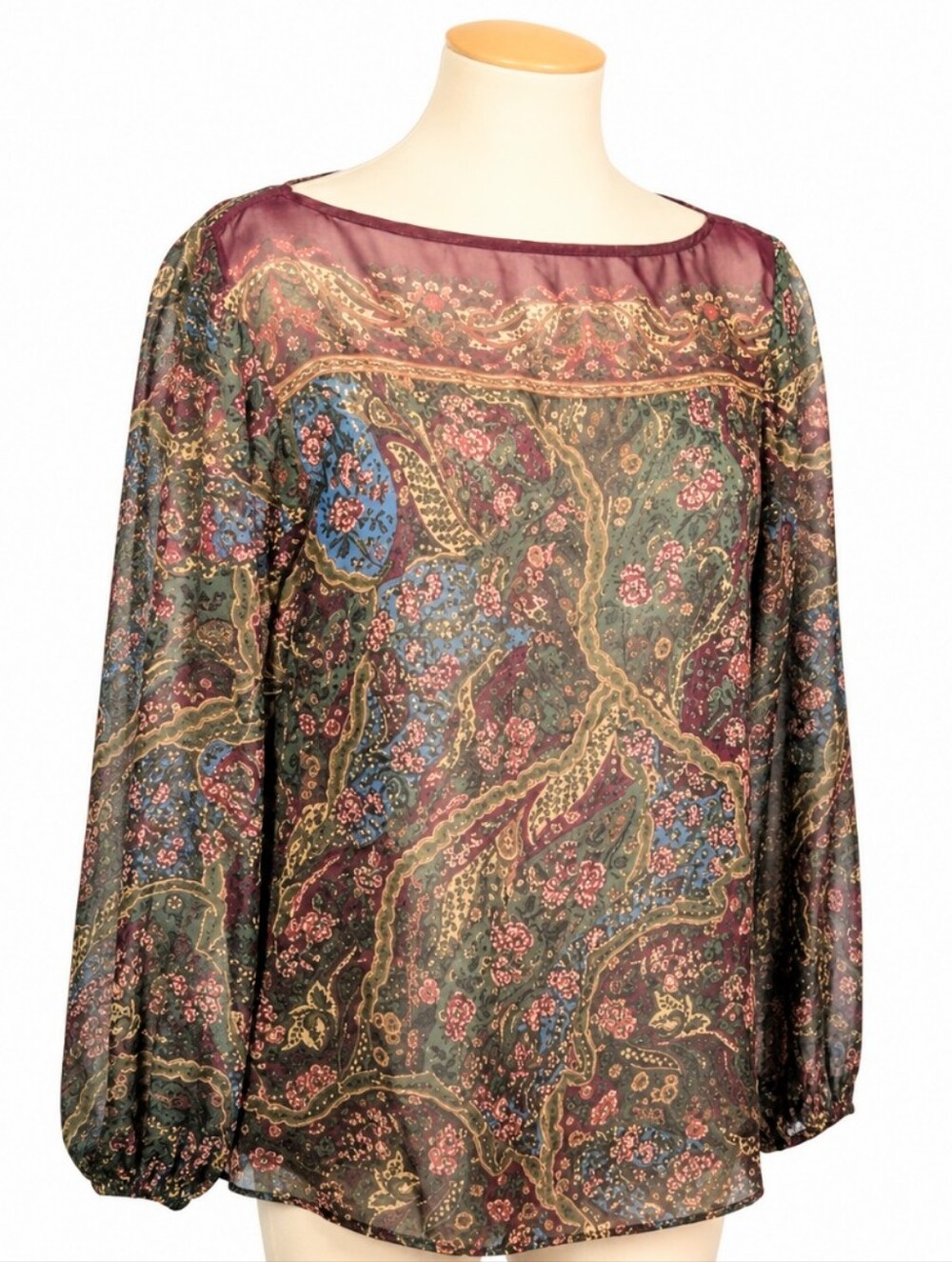 Lauren Ralph Lauren Womens Boho Sheer Paisley Floral Peasant Blouse Size L